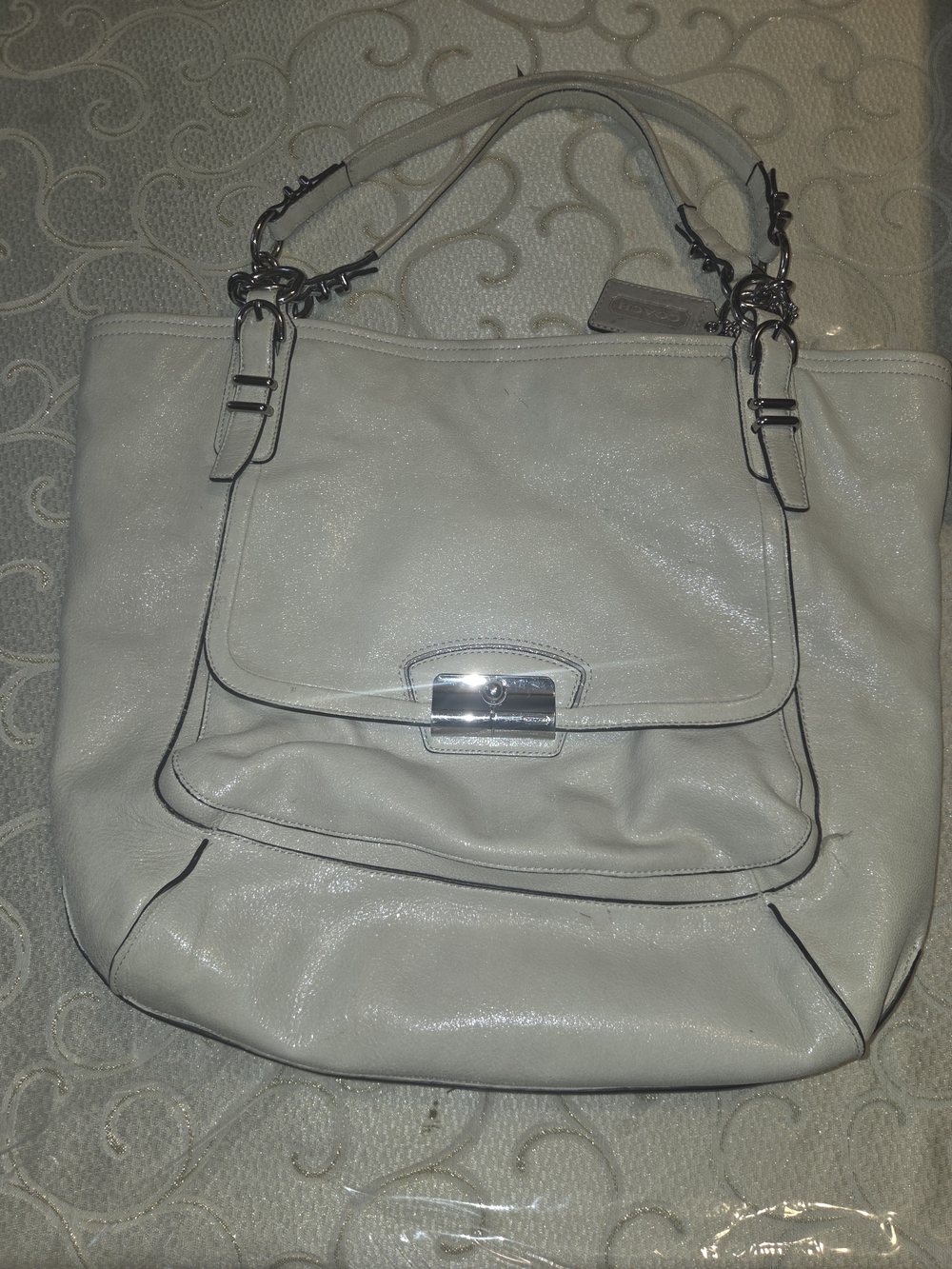 Coach Cream Leather Shoulder Tote with Front Flap
